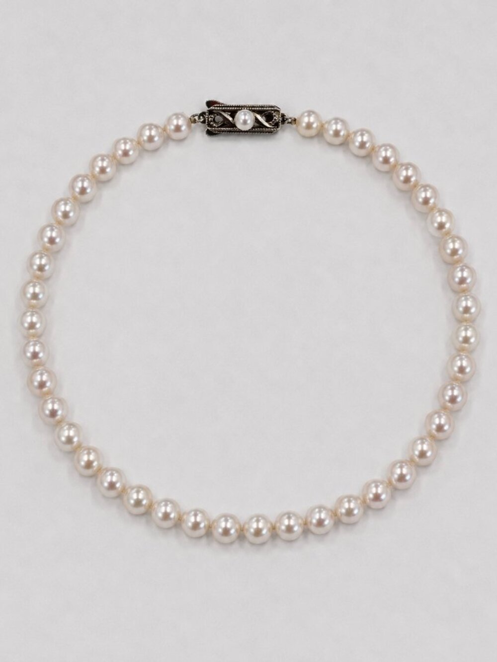 Vintage MIKIMOTO Akoya Pearl Necklace 6.0-6.5 mm 16" Silver Clasp
